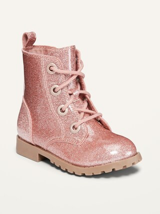 Pink Glitter Lace-Up Combat Boots for Toddler Girls | Old Navy (US)