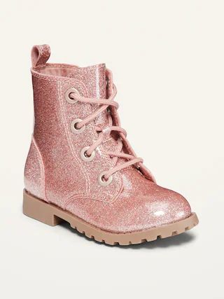 Pink Glitter Lace-Up Combat Boots for Toddler Girls | Old Navy (US)