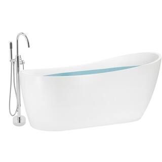 AKDY 53.9 in. Fiberglass Flatbottom Freestanding Bathtub with Tub Filler Combo in Glossy White BT... | The Home Depot