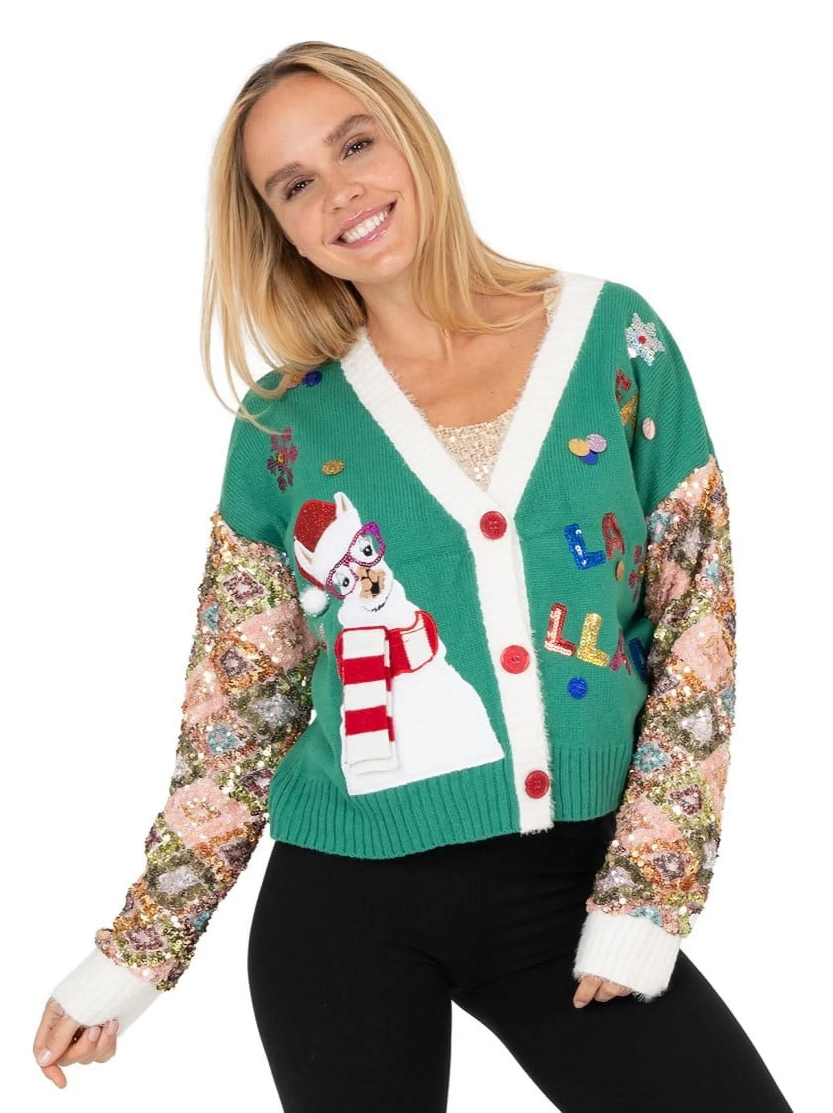 Jollidays Women's Fa La La Llama Sequin Sleeve Christmas Cardigan, Sizes S-XXL | Walmart (US)
