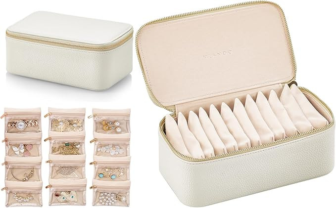 VLANDO Travel Jewelry Box Organizer – Portable PU Leather Jewelry Case with 6/8/12 Zippered Pou... | Amazon (US)