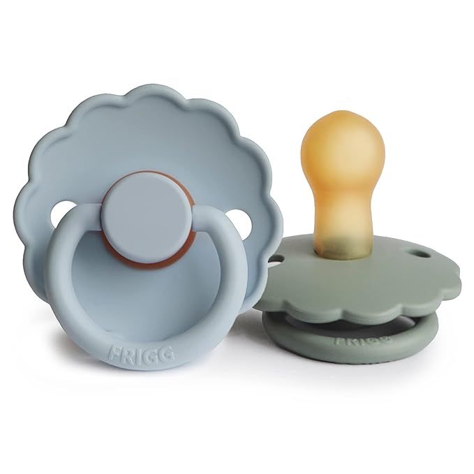 FRIGG Daisy Natural Rubber Baby Pacifier | Made in Denmark | BPA-Free (Powder Blue/Sage, 0-6 Mont... | Amazon (US)