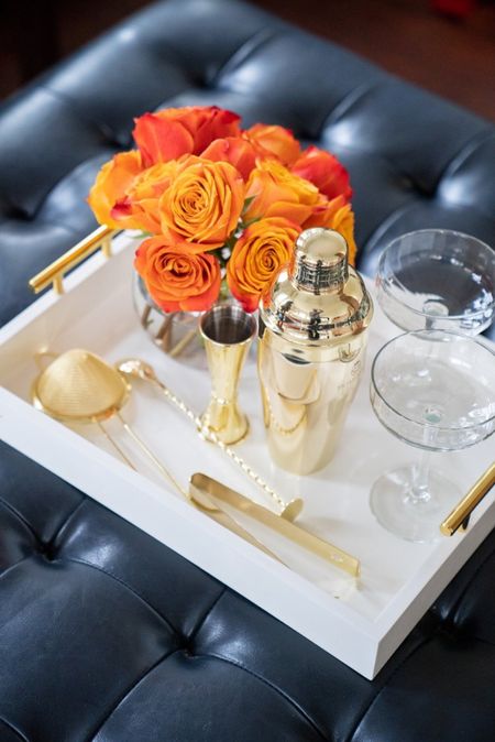 Fall entertaining set with cocktail shaker, coupe glasses, and white coffee table tray 🧡

#LTKHoliday #LTKSeasonal #LTKhome