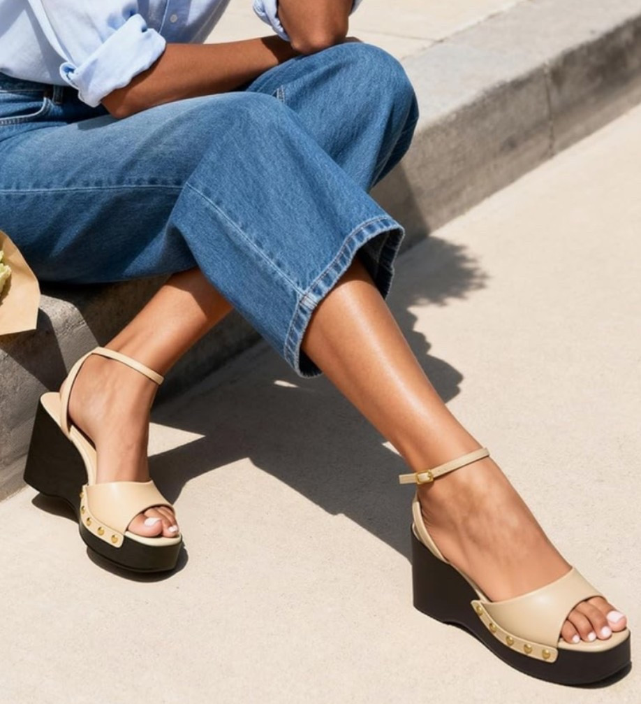 The versatile summer sandal that goes with almost everything. ✨ Dressy wedge platform, square toe, ankle buckle, and studded detail make it easy to style with casual summer outfits, denim, vacation looks, wedding guest summer dresses, or night-out outfits. 

Add to cart before your size is gone! ☀️

#LTKU #LTKMidsize #LTKSeasonal