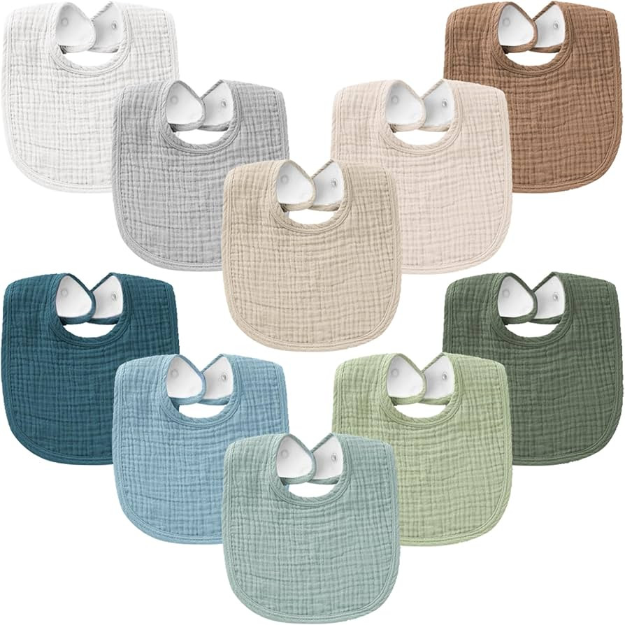 Konssy 10-Pack Muslin Baby Bibs, Soft Cotton Bandana Bibs for Drooling & Teething, Unisex Solid C... | Amazon (US)