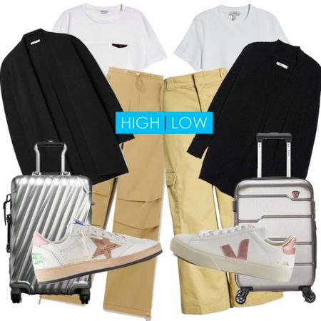 Here’s a comfortable travel outfit. Cargo pants, t-shirt, cardigan, sneakers and carry on luggage high and low  

#LTKtravel #LTKunder100 #LTKstyletip