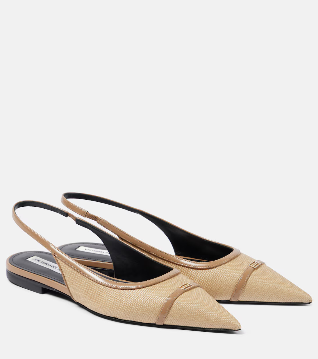 Leather-trimmed raffia slingback flats | Mytheresa (US/CA)