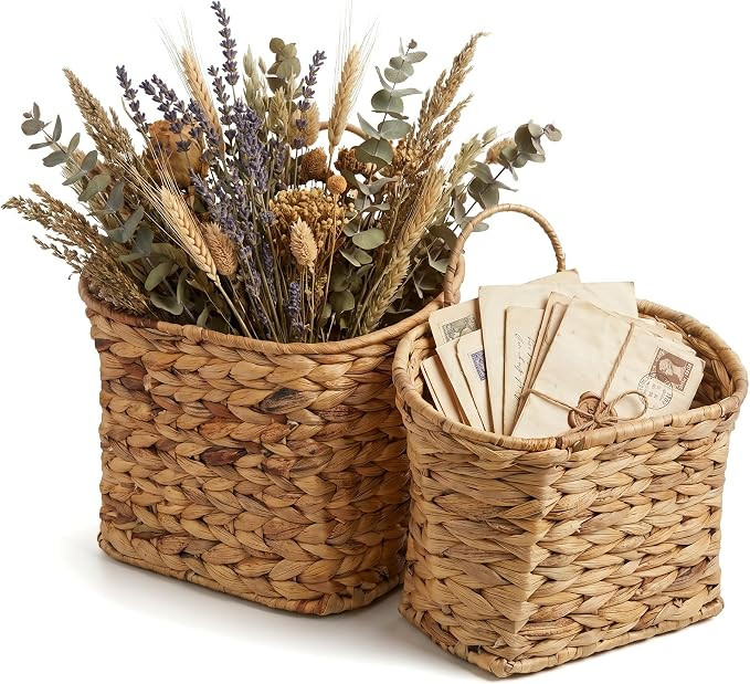 Woven Hanging Basket, Wall Hanging Baskets for Front Door, Entryway, Set of 2 | Amazon (US)