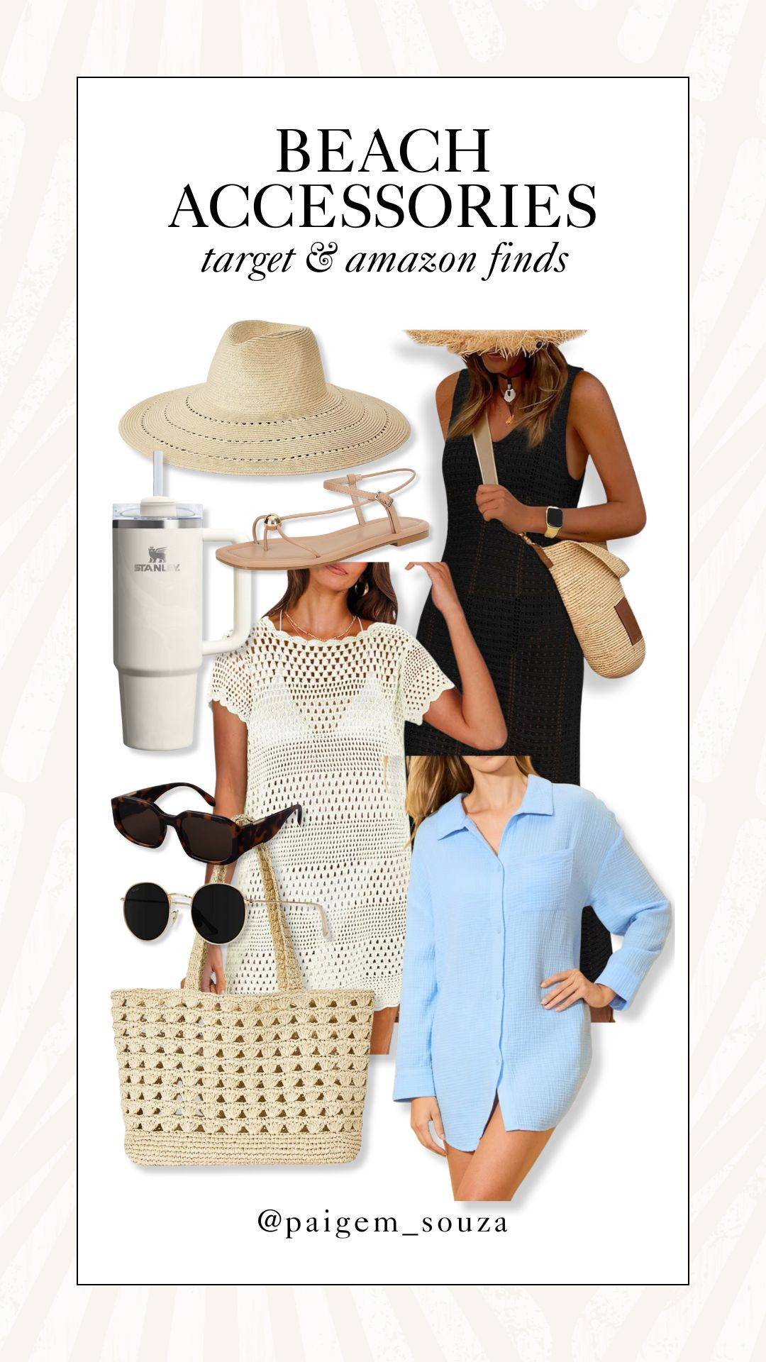 Your easy, throw-on beach lineup! All cute, all budget friendly ☀️ Everyday staples from Target + Amazon for that effortless coastal look without the splurge.

Target finds, Amazon finds, beach accessories, summer essentials, spring break, travel, budget style, straw hat, raffia bag, crochet coverup, slide sandals, tortoise sunglasses, black dress, button down shirt, travel outfits, poolside chic, neutral tones, capsule pieces, warm weather wear, everyday carry, resort vibe, vacation packing, affordable fashion. 

 #LTKootd #LTKSeasonal #LTKTravel