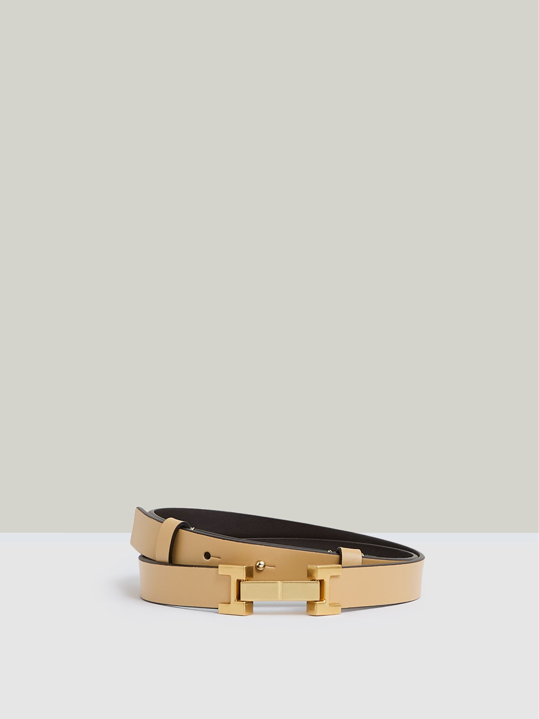Leather Square Hinge Belt in Neutral | Reiss US