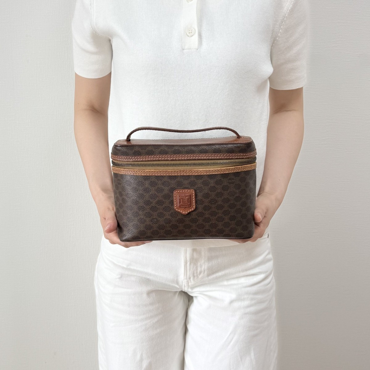 CELINE Macadam Vanity Bag Handbag Purse Cosmetic Pouch Brown | eBay US