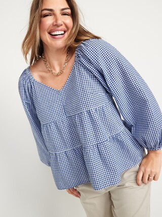 Tiered Seersucker Long-Sleeve Swing Top for Women | Old Navy (US)