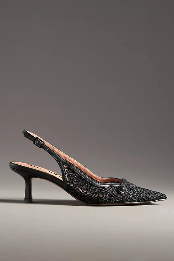 Embroidered Mesh Slingback Kitten Heels | Anthropologie (US)