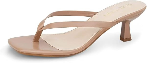 Kitten Heels for Women, Square Toe Flip Flop Kitten Heel Sandals, 2.16 Inch Thong Heels, Slip-On ... | Amazon (US)