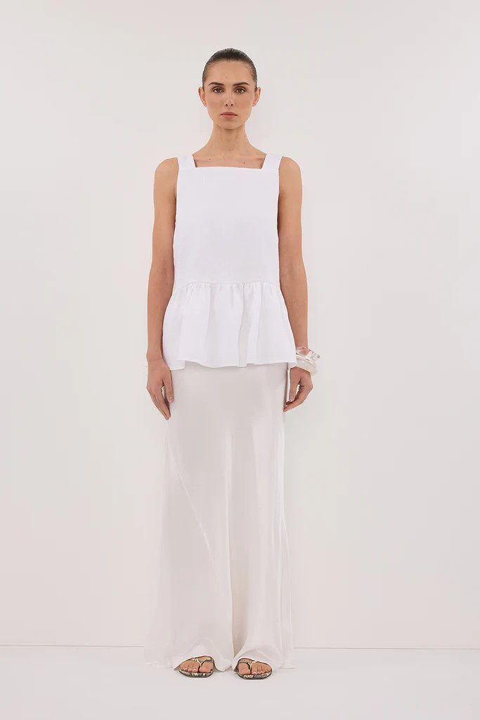 DAISY WHITE LINEN PEPLUM TOP | DISSH