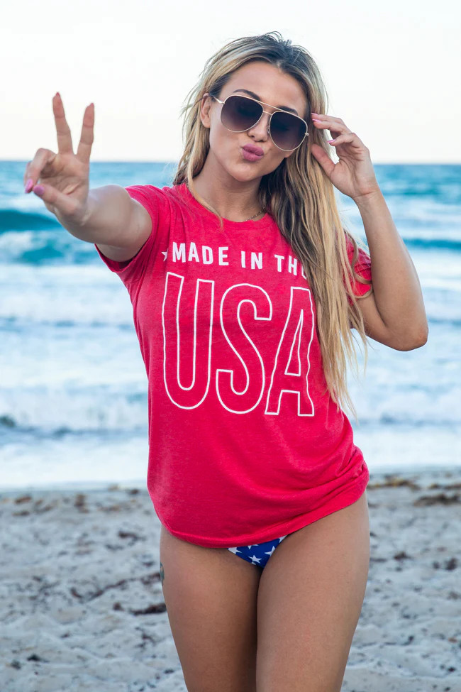 Made In The USA Red Graphic Tee FINAL SALE | Pink Lily