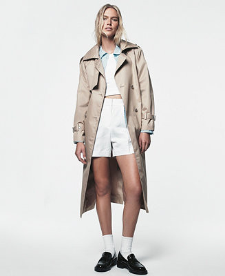 DKNY Jeans Women’s Long Double-Breasted Belted Trench Coat - Macy's | Macy's