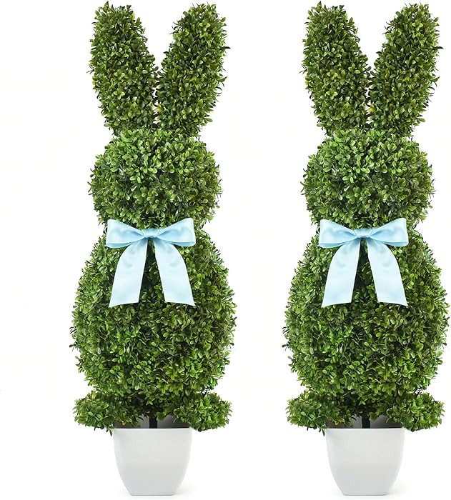 HOYECHI Set of 2 Bunny Topiary Outdoor - 3FT Tall UV-Resistant Artificial Boxwood Bunny Topiary T... | Amazon (US)