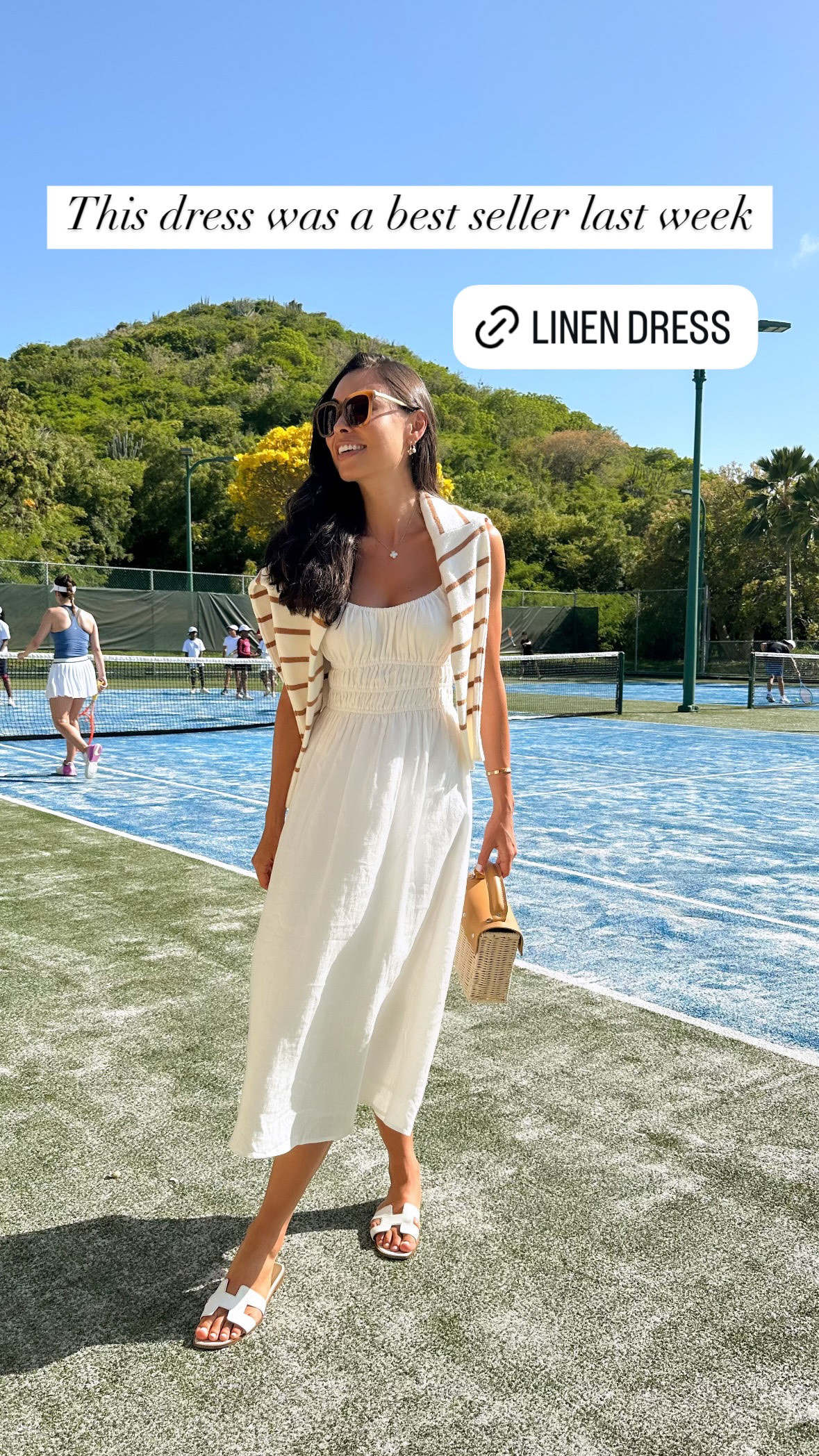 Easy white linen dress, classic style, tennis match. 

#LTKStyleTip #LTKSeasonal #LTKItBag