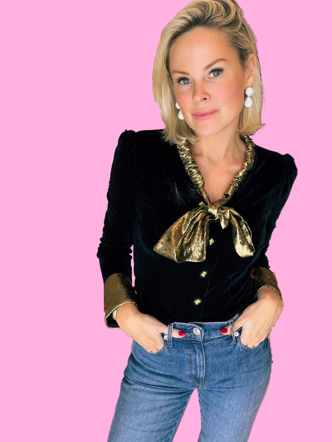 Velvet Bow Tie Blouse | Teggy French