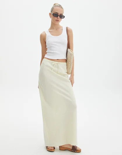 Linen Blend Maxi Skirt in Better Be Butter | Glassons | Glassons (NZ)