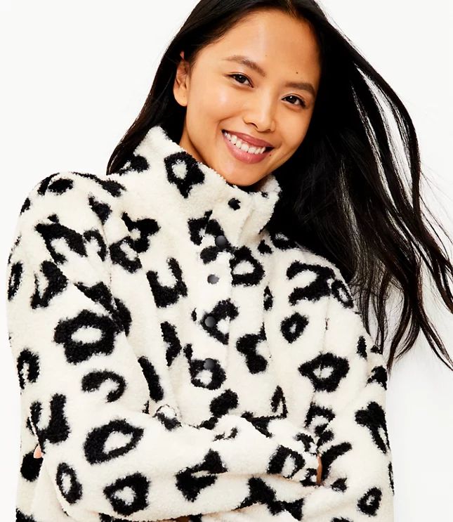 Leopard Print Sherpa Snap Collar Top | LOFT | LOFT