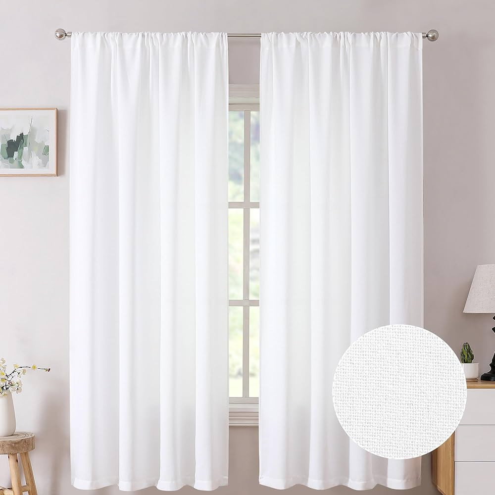 Tollpiz Short Linen Curtain Living Room Rod Pocket Semi Sheer Curtains Burlap Light Filtering Thi... | Amazon (US)