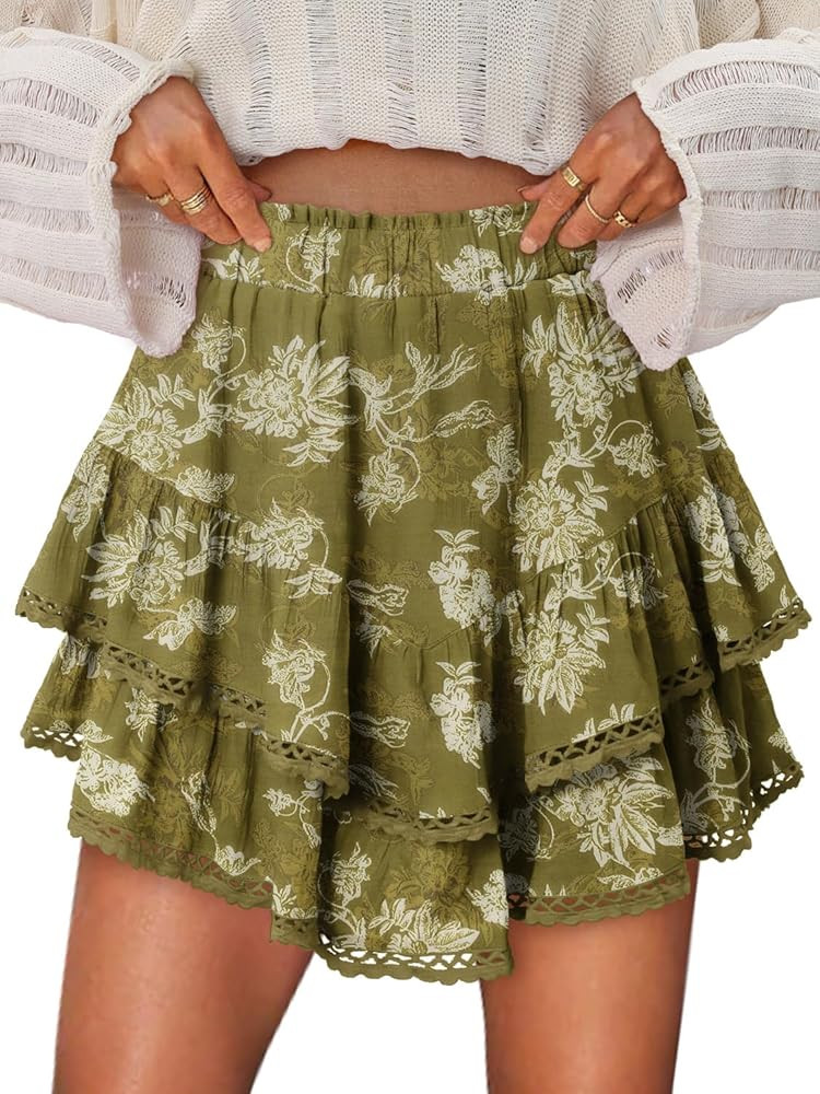 onlypuff Flowy Shorts for Women Ruffle Skorts Mini Skirts High Waisted Teen Gilrs Tennis Skort Su... | Amazon (US)