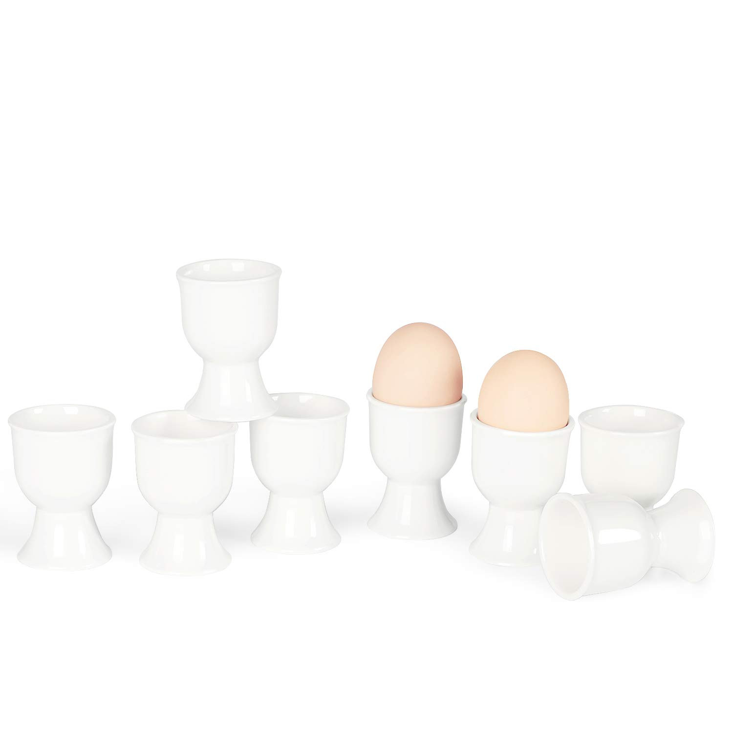 ONTUBE Porcelain Egg Cups,Ceramic Egg Stand Holders for Hard Boiled Eggs Set of 8 (White) | Amazon (US)
