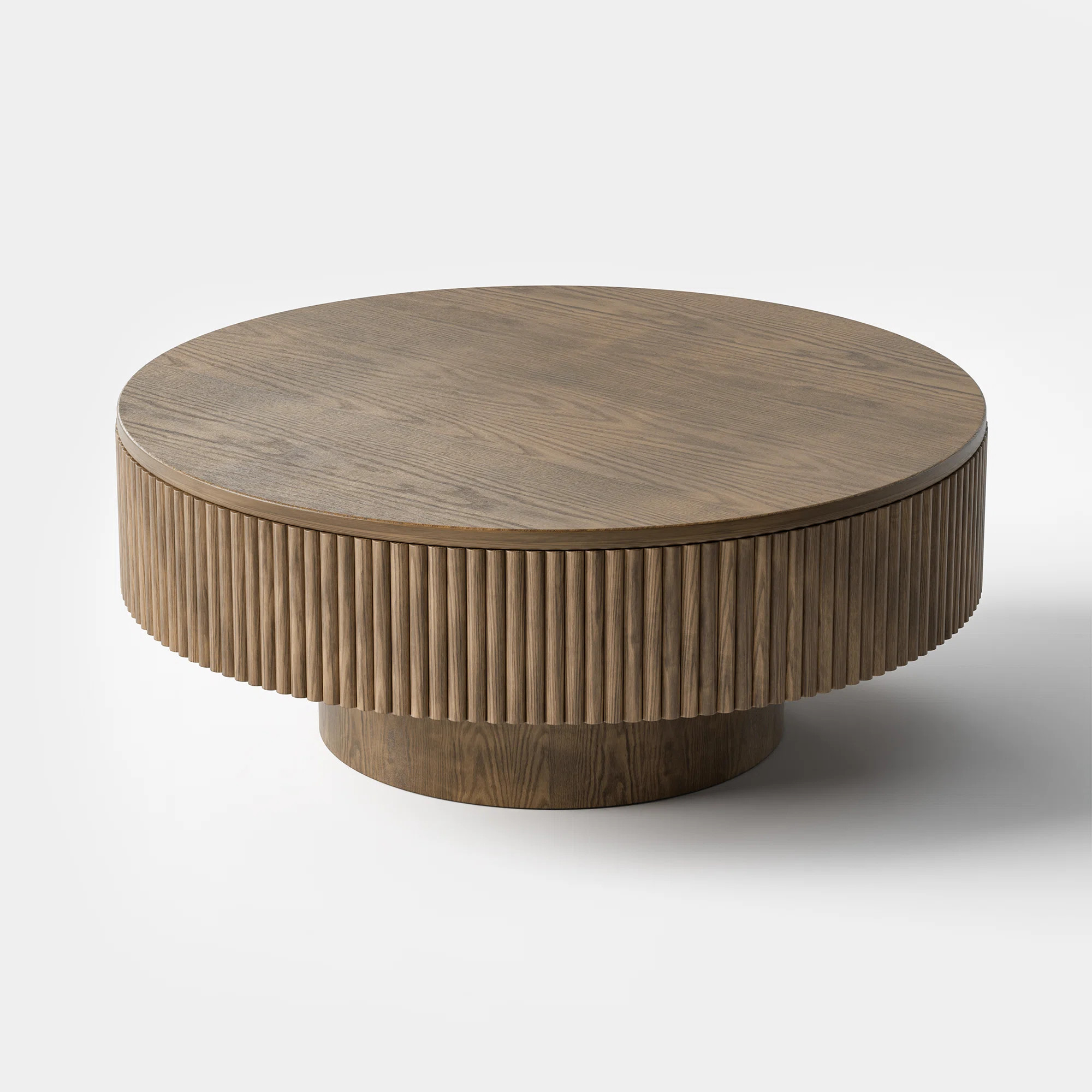 Chibuzor Pedestal Round Coffee Table, Handcrafted Solid Wood Fluted Design | Wayfair North America