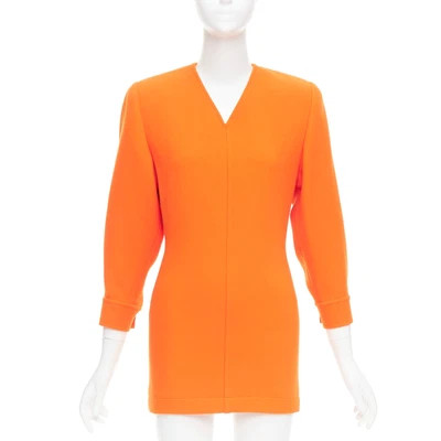 SAINT LAURENT 2022 Runway orange wool grain de poudre power mini dress FR34 XS | eBay US