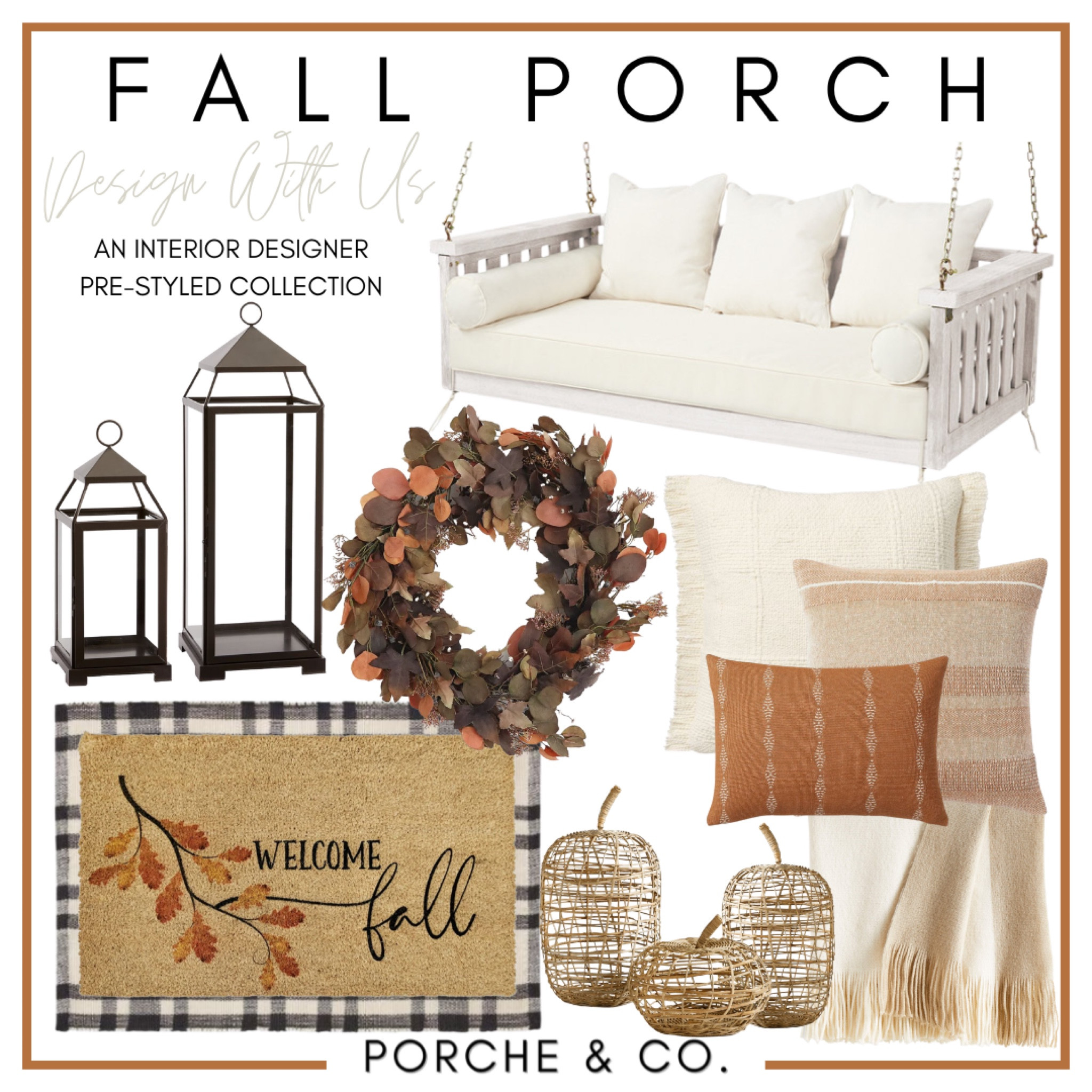 Fall porch decor, fall porch, fall decor, porch design, mood board, porch inspo, fall wreath, fall pillows, throw pillows, porch swing, faux pumpkins, doormat, fall doormat, outdoor lantern #fallporch #moodboard 

#LTKstyletip #LTKhome #LTKSeasonal
