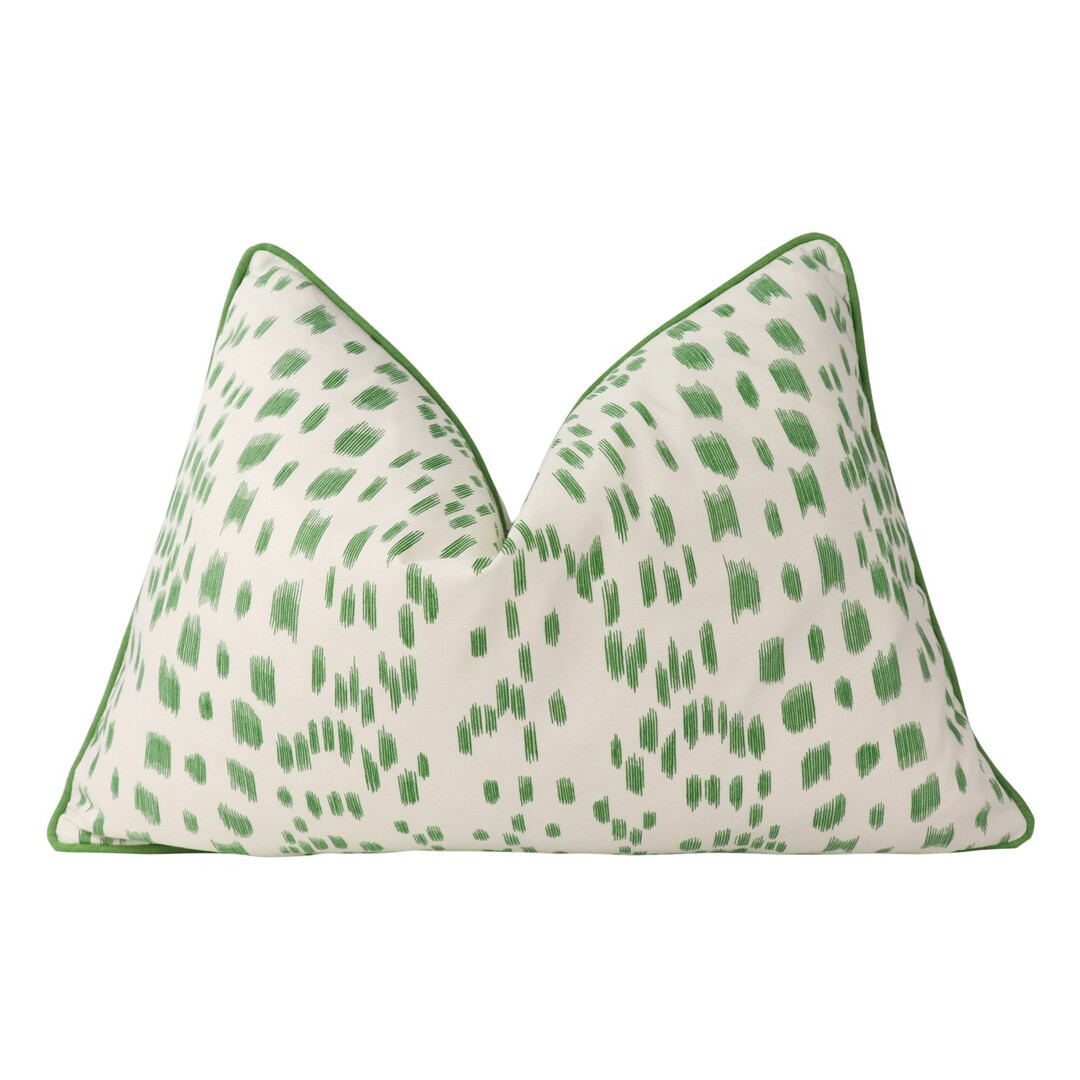 Pillow cover with CONTRAST WELT // Brunschwig & Fils Les Touches Green 8012138.3.0 // Designer pi... | Etsy (US)