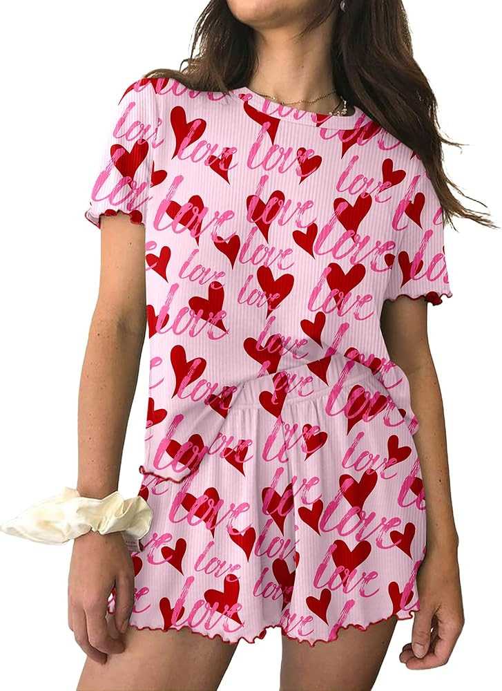 Ekouaer Womens Pajamas 2 Piece Ribbed Knit Pjs Short Sleeve Sleepwear Set Summer Soft Pajamas Set... | Amazon (US)