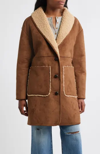 Shawl Collar Faux Shearling Coat | Nordstrom