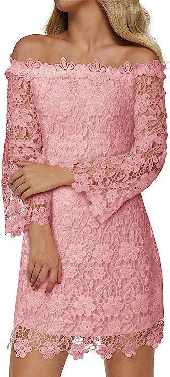 Dorimis Women's Off Shoulder Floral Lace Vintage Bodycon Midi Party Cocktail Dress | Amazon (US)