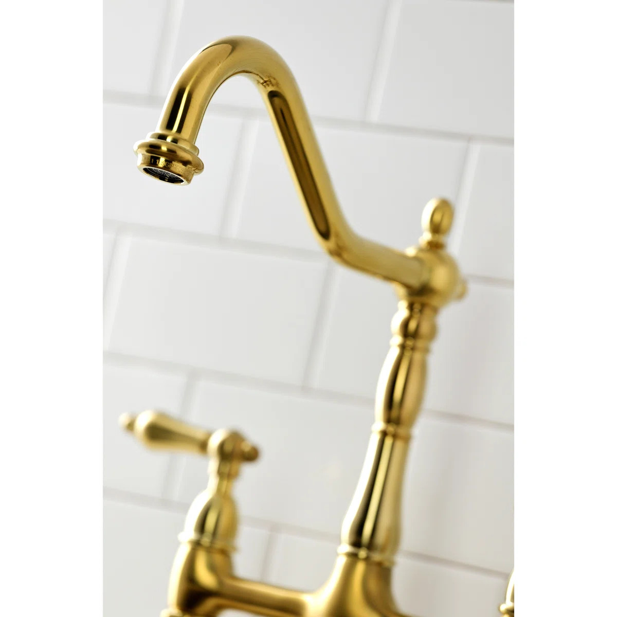 Kingston Brass Heritage Two-Handle 4-Hole Deck Mount Bridge Kitchen Faucet with Brass Side Spraye... | Wayfair North America