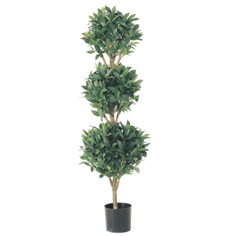 Set of 2 Potted Artificial Sweet Bay Triple Ball Topiary Trees 4' - 3-to-6-feet (Green - 3-to-6-feet | Bed Bath & Beyond