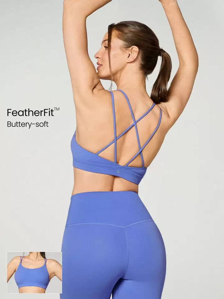 GLOWMODE FeatherFit™ Strappy Back Sports Bra Tank Top Low Impact Yoga Daily | SHEIN