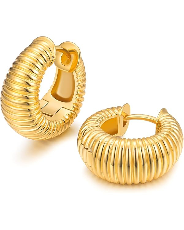 Small Hoop Earrings For Women, Chunky Huggie Earrings, 14k Real Gold Filled, Nap Earrings, Croiss... | Amazon (US)