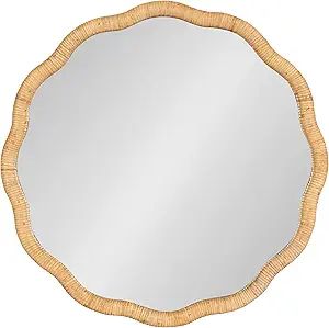 Kate and Laurel Rahfy Boho Scalloped Round Rattan Mirror, 26 Inch Diameter, Natural Wood, Decorat... | Amazon (US)