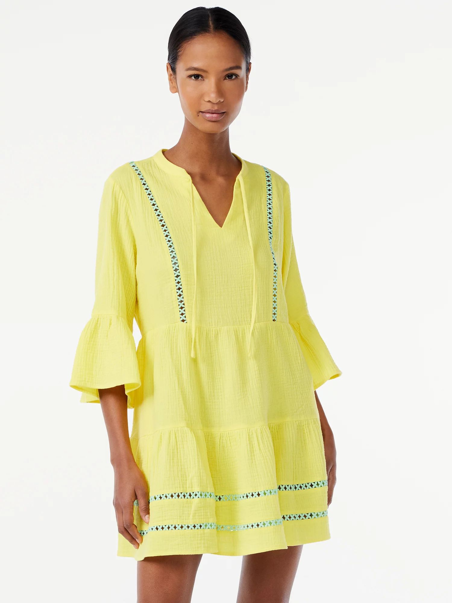Scoop Women's 3/4 Sleeve Detail Mini Dress - Walmart.com | Walmart (US)