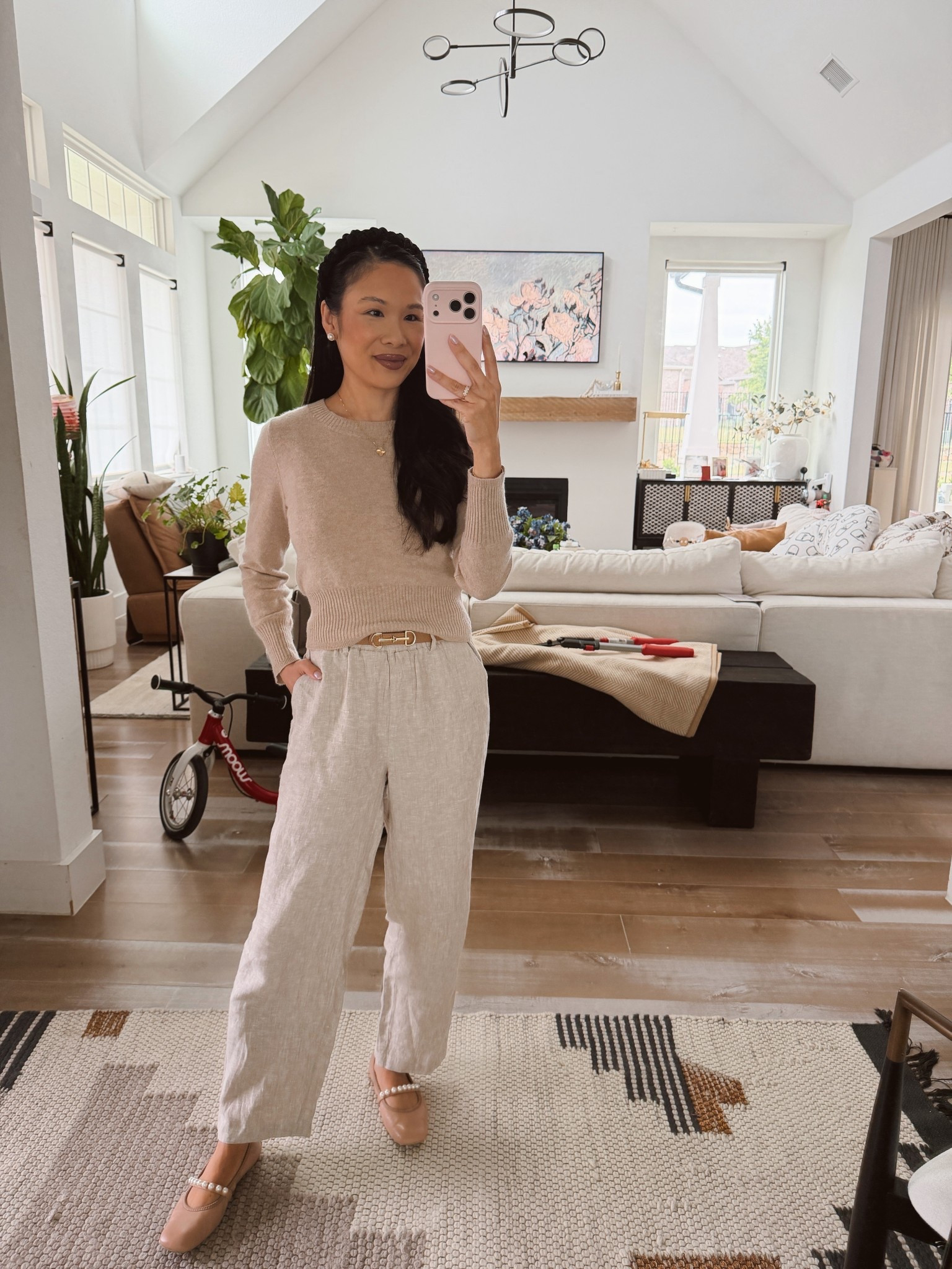 Spring outfit with linen pants and cashmere sweater for a elevated casual look from home! Comes in many colors, too  

#LTKSeasonal #LTKootd