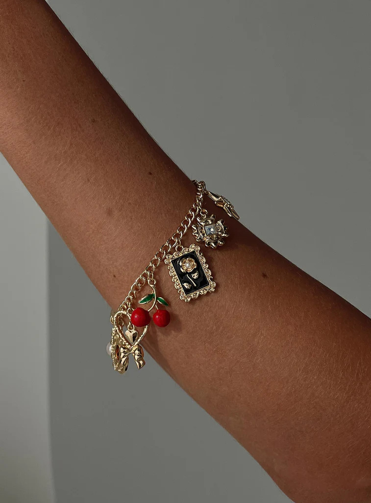 Cherry Dreams Charm Bracelet Gold | Princess Polly US