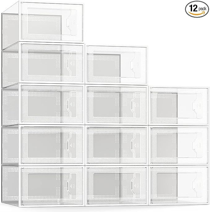 SEE SPRING Large 12 Pack Shoe Storage Box, Clear Plastic Stackable Shoe Organizer for Closet, Spa... | Amazon (US)