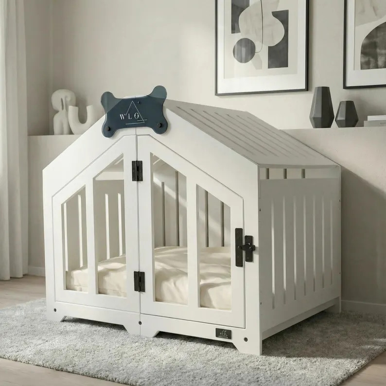 WLO\u00ae Pure White Gabled Dog Crate | Indoor & Patio Dog Kennel, Luxury Furniture | Etsy (Global)