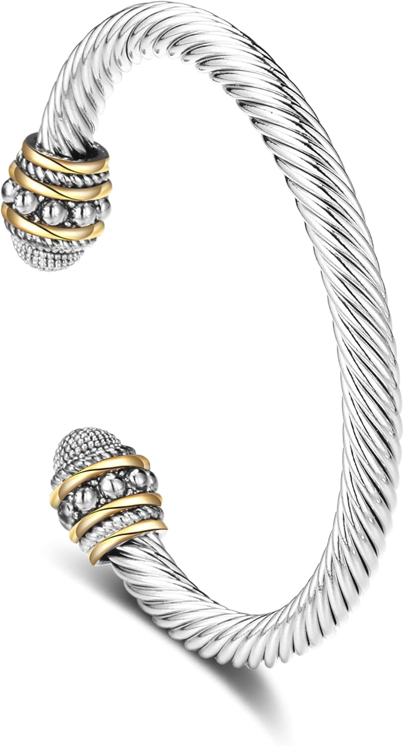 Mytys Cable Wire Cuff Bangles for Women Vintage Gold Cable Bracelet Jewelry Gift Bangle for Women | Amazon (US)