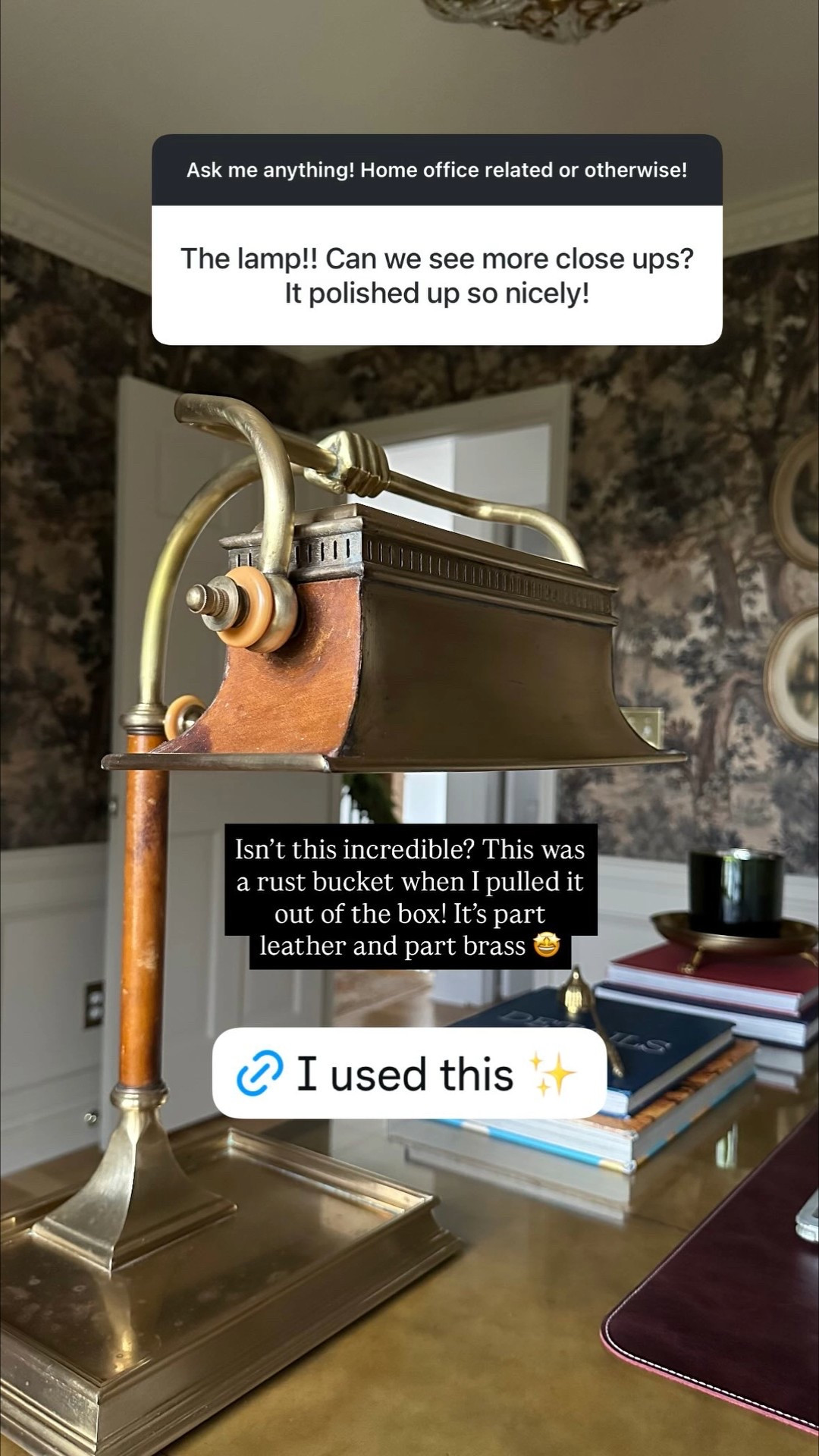 Isn’t this incredible? This was a rust bucket when I pulled it out of the box! It’s part leather and part brass 🤩