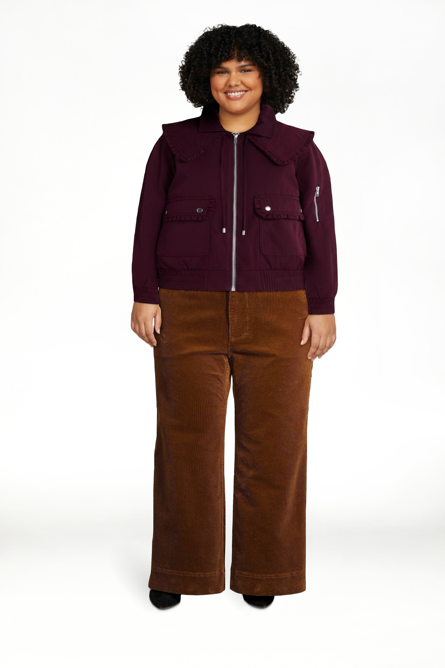 Free Assembly Women's and Women's Plus Ruffle Collar Bomber Jacket, Sizes XS-4X | Walmart (US)