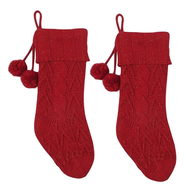 Holiday Time 2Pack Red Cable Knit Christmas 20" Stocking | Walmart (US)